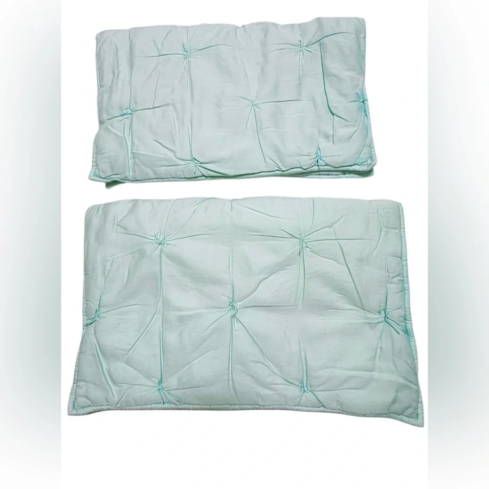 Pottery Barn Kids Quilted Sham Set 2 Mint Green Tufted Cotton Pillow Covers